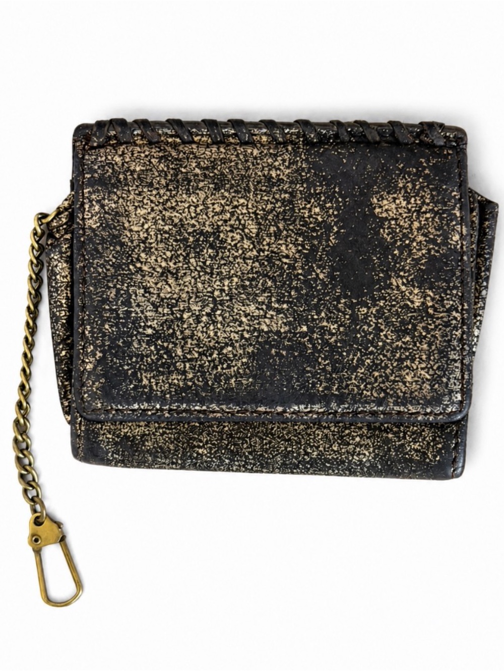 HOBO Black Wallet with Gold-Tone Speckle and Chain